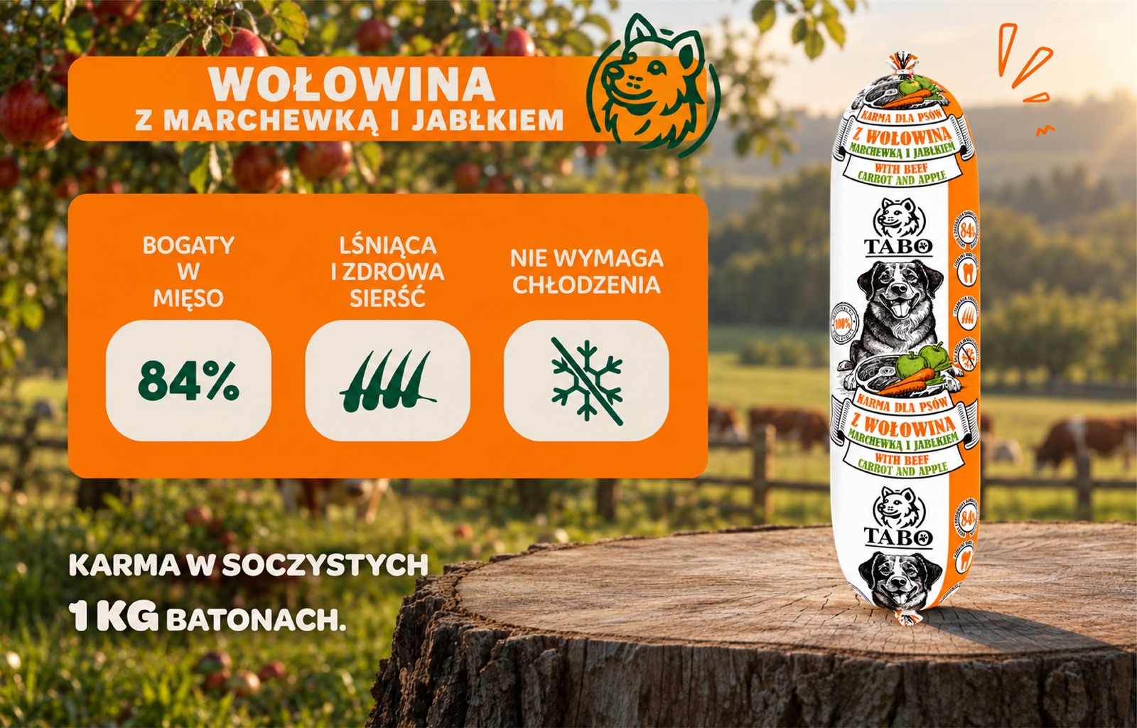 TABO Karma Wołowina z Jabłkiem i Marchewką 1 kg - Grafika E-commerce